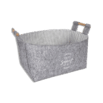 Grey Felt Rectangular Multi Purpose Basket With Wooden Handle