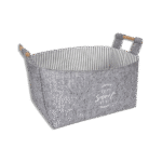 Grey Felt Rectangular Multi Purpose Basket With Wooden Handle