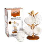 Momaz 6 White Marble Mug with Bamboo Stand