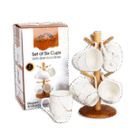 Momaz 6 White Marble Mug with Bamboo Stand