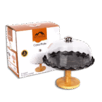 Momaz Black Marble Cake Plate with Bamboo Stand