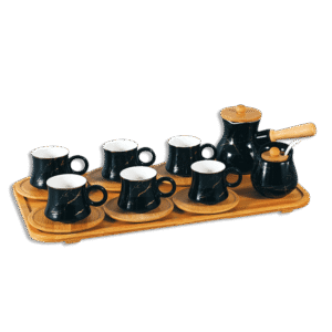 Momaz Black Marble Coffee Set & Bamboo Tray