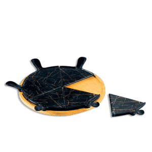 Momaz Black Marble Sliced Pizza Plate with Bamboo Tray