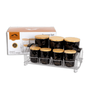 Momaz Black Marble Spice Set with Stainless Stand