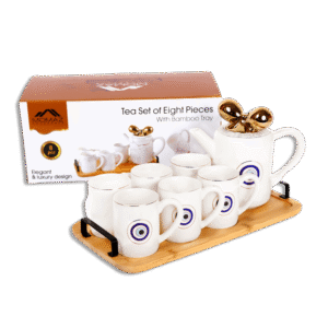 Momaz Blue Eye Tea Set with Bamboo Tray