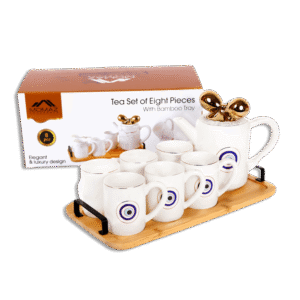 Momaz Blue Eye Tea Set with Bamboo Tray