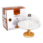 Momaz White Marble Cake Plate with Bamboo Stand