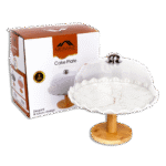 Momaz White Marble Cake Plate with Bamboo Stand