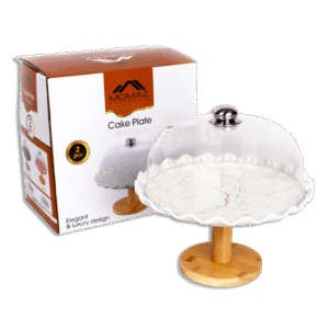 Momaz White Marble Cake Plate with Bamboo Stand