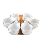 Momaz White Marble Round Bowl Set with Bamboo Tray