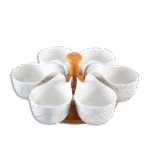 Momaz White Marble Round Bowl Set with Bamboo Tray