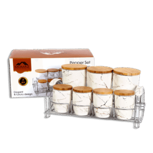 Momaz White Marble Spice Set with Stainless Stand