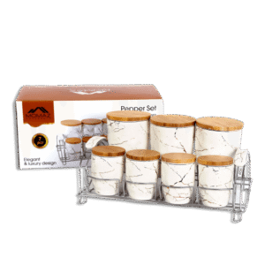 Momaz White Marble Spice Set with Stainless Stand