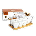 Momaz White Marble Tea Set with Bamboo Tray