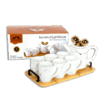 Momaz White Marble Tea Set with Bamboo Tray