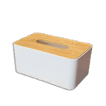 White Plastic with Wooden Lid Tissue Box