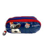 Exsport Football Pencil Case 2 Zippers Blue Sports Printed School Pouch