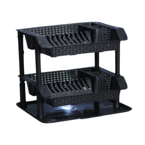 2 Layers Black Rattan Plastic Dish Rack
