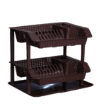 2 Layers Brown Rattan Plastic Dish Rack