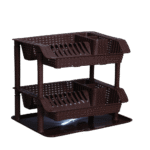 2 Layers Brown Rattan Plastic Dish Rack
