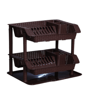 2 Layers Brown Rattan Plastic Dish Rack