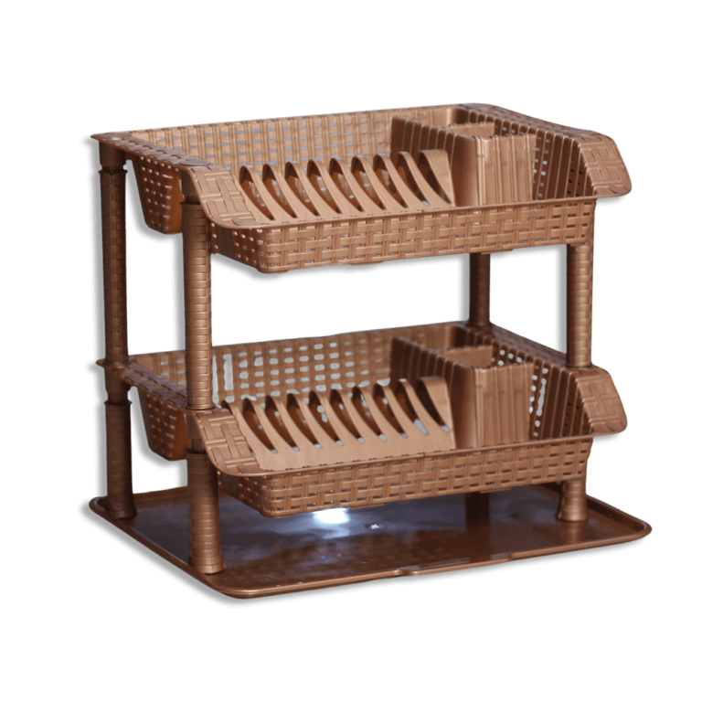 2 Layers Light Brown Rattan Plastic Dish Rack - Freeshop