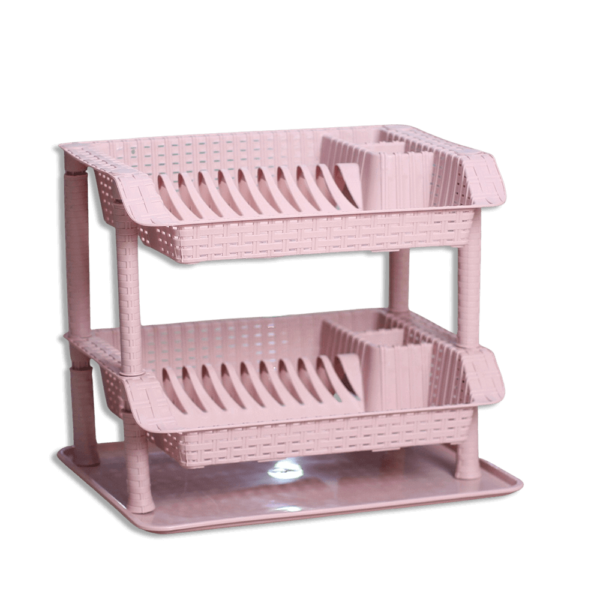 2 Layers Pink Rattan Plastic Dish Rack