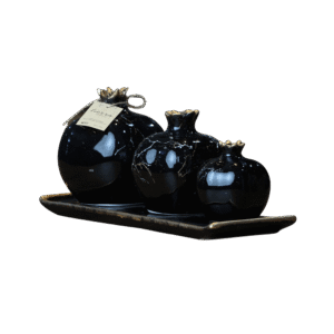 Black Porcelain Pomegranate Set with Tray