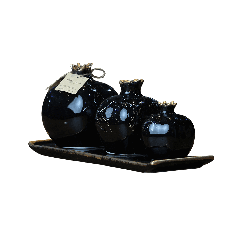 Black Porcelain Pomegranate Set with Tray