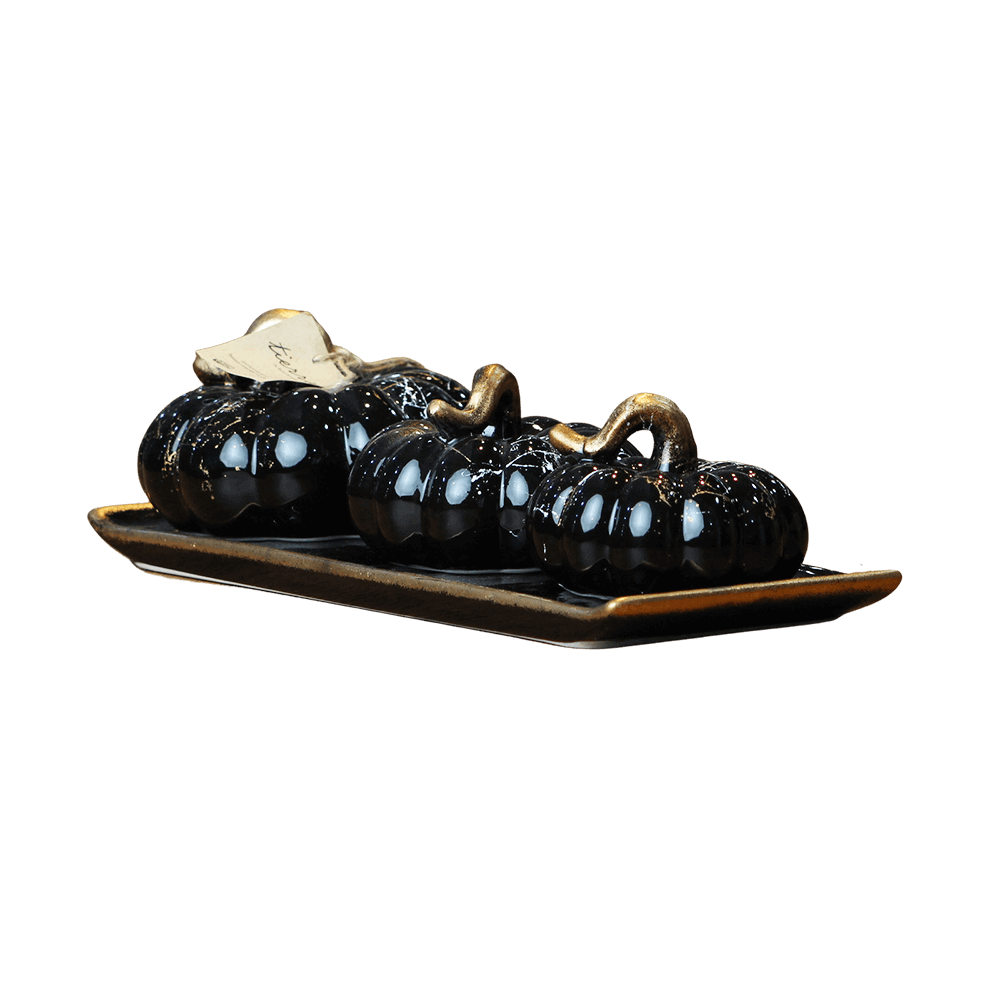 Black Porcelain Pumpkin with Tray
