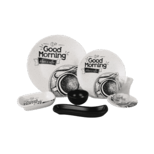 Ceramic 19pcs Patterned Round Black Breakfast Set