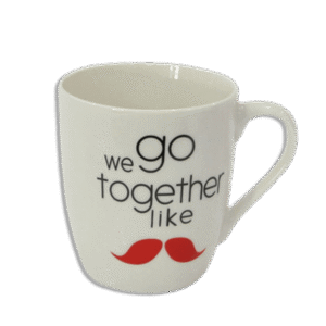 Porcelain Printed Coffee Mug White “We Go Together” Design with Handle