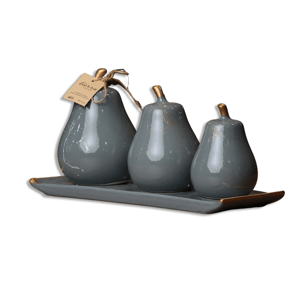Grey Porcelain Pear Set with Tray