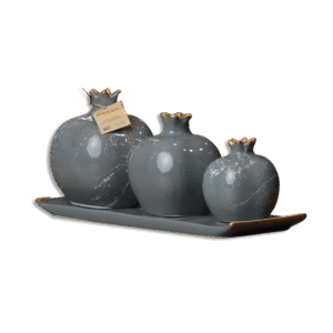 Grey Porcelain Pomegranate Set with Tray