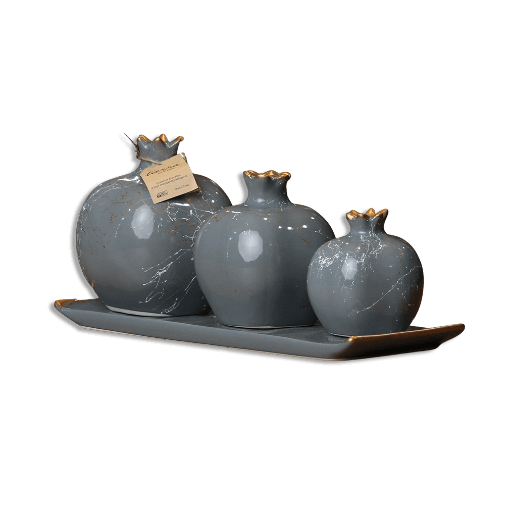 Grey Porcelain Pomegranate Set with Tray