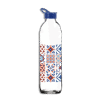 Herevin 1L Blue Decorated Glass Water Bottle