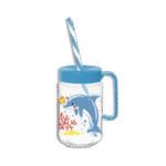 Herevin 370ml Blue Glass Cup with Straw