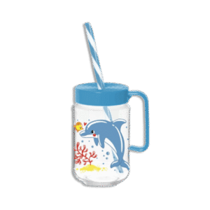 Herevin 370ml Blue Glass Cup with Straw