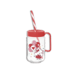 Herevin 370ml Red Glass Cup with Straw