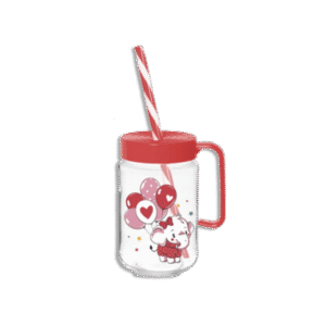 Herevin 370ml Red Glass Cup with Straw