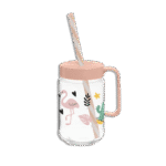 Herevin 370ml Colored Glass Cup with Straw