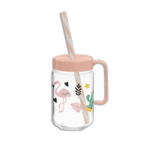 Herevin 370ml Colored Glass Cup with Straw