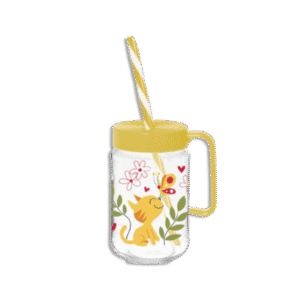 Herevin 370ml Yellow Glass Cup with Straw