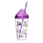 Herevin Butterflies with Straw Plastic Purple 660ml Cup