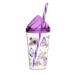 Herevin Butterflies with Straw Plastic Purple 660ml Cup