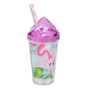 Herevin Flamingo with Straw Plastic Purple 660ml Cup