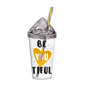 Herevin Heart with Straw Plastic 660ml Cup