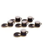 Momaz Black with Gold Frame 6 Coffee Cups & 6 Saucers