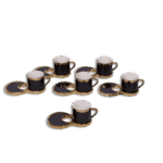 Momaz Black with Gold Frame 6 Coffee Cups & 6 Saucers