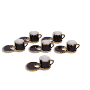 Momaz Black with Gold Frame 6 Coffee Cups & 6 Saucers
